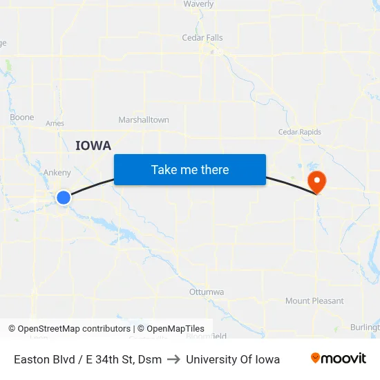 Easton Blvd / E 34th St, Dsm to University Of Iowa map