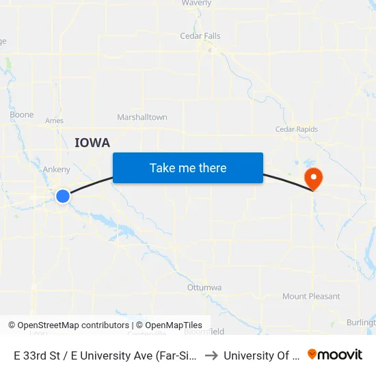 E 33rd St / E University Ave (Far-Side), Dsm to University Of Iowa map