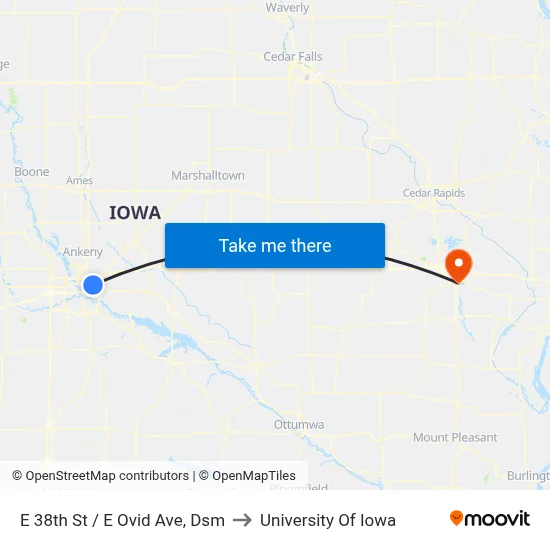 E 38th St / E Ovid Ave, Dsm to University Of Iowa map