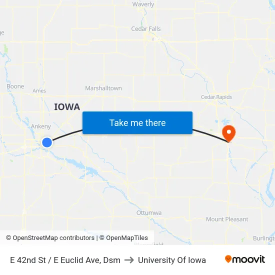 E 42nd St / E Euclid Ave, Dsm to University Of Iowa map