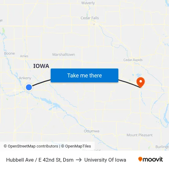 Hubbell Ave / E 42nd St, Dsm to University Of Iowa map