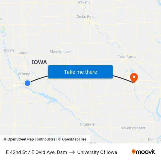 E 42nd St / E Ovid Ave, Dsm to University Of Iowa map