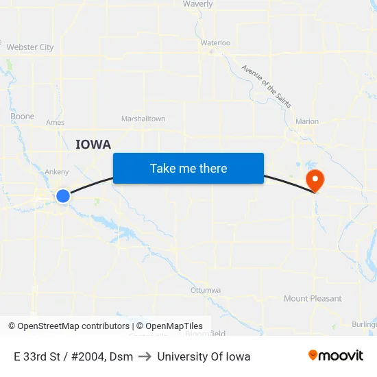 E 33rd St / #2004, Dsm to University Of Iowa map