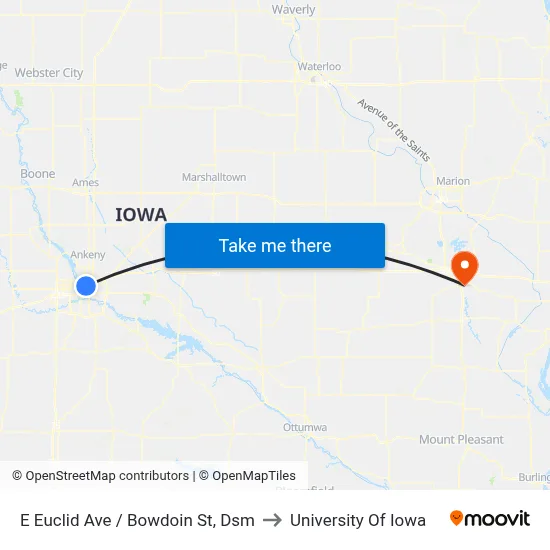 E Euclid Ave / Bowdoin St, Dsm to University Of Iowa map