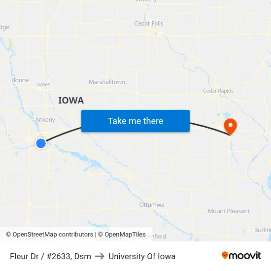 Fleur Dr / #2633, Dsm to University Of Iowa map