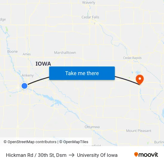 Hickman Rd / 30th St, Dsm to University Of Iowa map