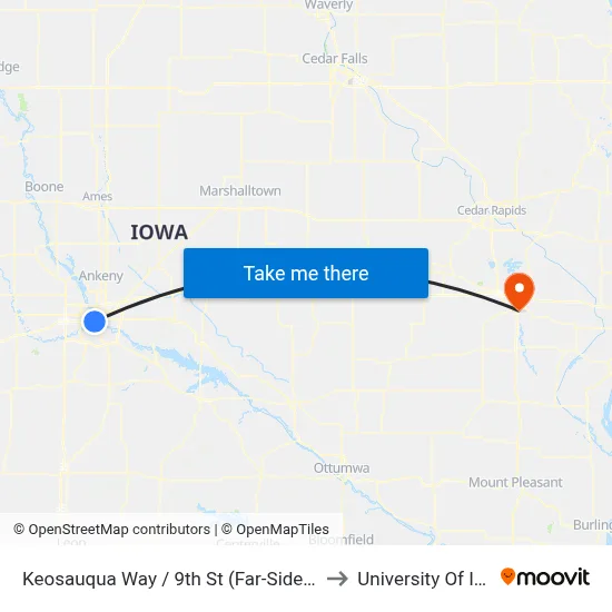 Keosauqua Way / 9th St (Far-Side), Dsm to University Of Iowa map