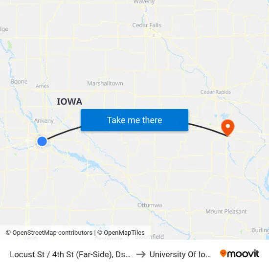 Locust St / 4th St (Far-Side), Dsm to University Of Iowa map