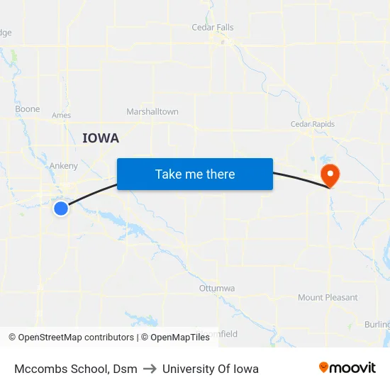 Mccombs School, Dsm to University Of Iowa map