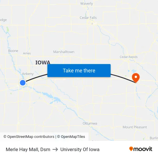 Merle Hay Mall, Dsm to University Of Iowa map