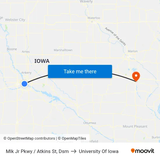 Mlk Jr Pkwy / Atkins St, Dsm to University Of Iowa map