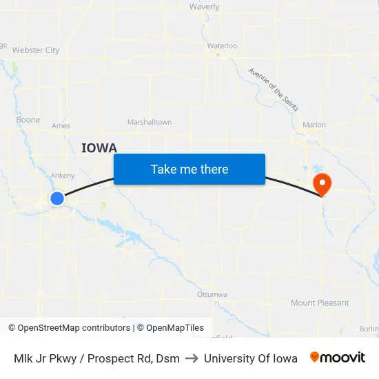 Mlk Jr Pkwy / Prospect Rd, Dsm to University Of Iowa map