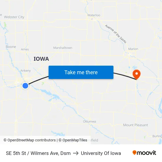 SE 5th St / Wilmers Ave, Dsm to University Of Iowa map