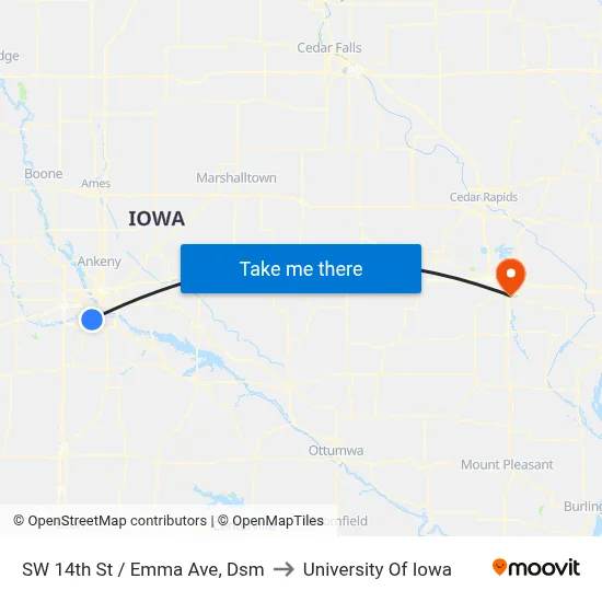 SW 14th St / Emma Ave, Dsm to University Of Iowa map