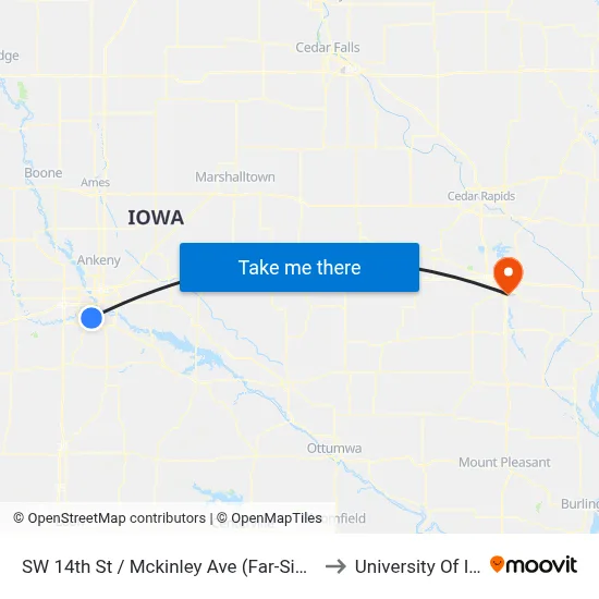 SW 14th St / Mckinley Ave (Far-Side), Dsm to University Of Iowa map