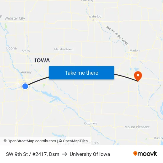SW 9th St / #2417, Dsm to University Of Iowa map