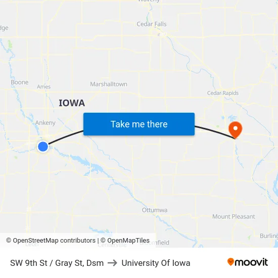 SW 9th St / Gray St, Dsm to University Of Iowa map