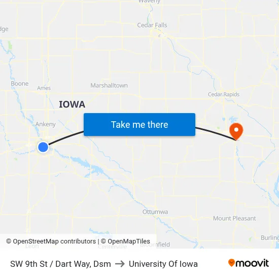 SW 9th St / Dart Way, Dsm to University Of Iowa map