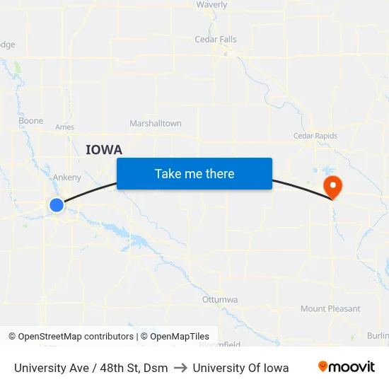 University Ave / 48th St, Dsm to University Of Iowa map