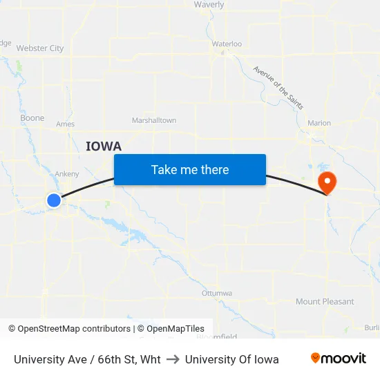 University Ave / 66th St, Wht to University Of Iowa map
