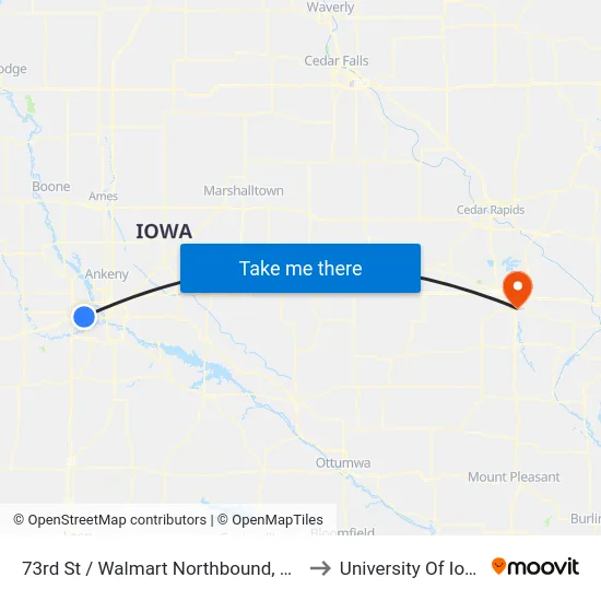 73rd St / Walmart Northbound, Wht to University Of Iowa map
