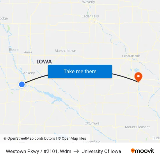 Westown Pkwy / #2101, Wdm to University Of Iowa map