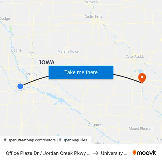Office Plaza Dr / Jordan Creek Pkwy (Far-Side), Wdm to University Of Iowa map