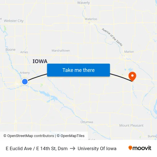 E Euclid Ave / E 14th St, Dsm to University Of Iowa map