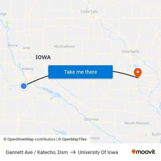 Gannett Ave / Katecho, Dsm to University Of Iowa map