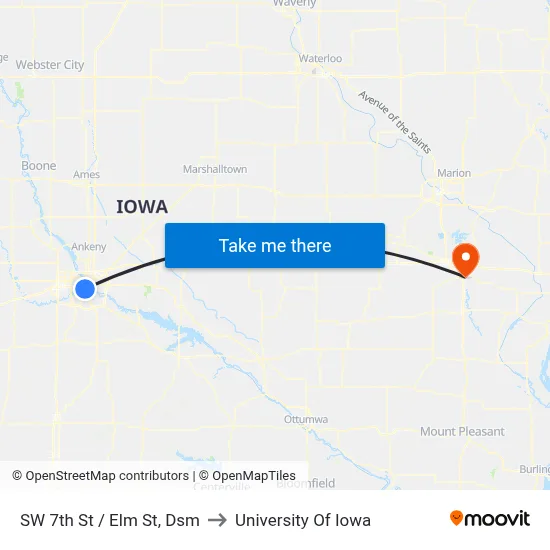 SW 7th St / Elm St, Dsm to University Of Iowa map