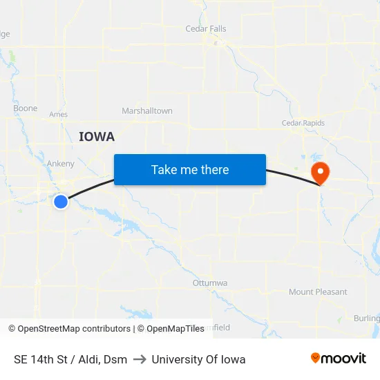 SE 14th St / Aldi, Dsm to University Of Iowa map