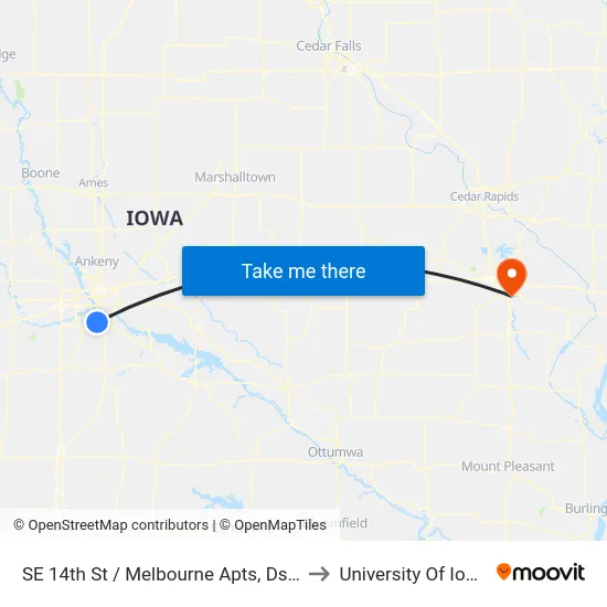 SE 14th St / Melbourne Apts, Dsm to University Of Iowa map