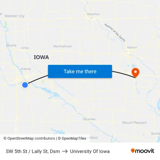 SW 5th St / Lally St, Dsm to University Of Iowa map