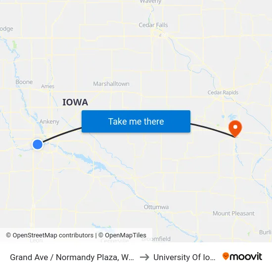 Grand Ave / Normandy Plaza, Wdm to University Of Iowa map