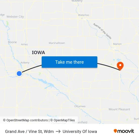 Grand Ave / Vine St, Wdm to University Of Iowa map