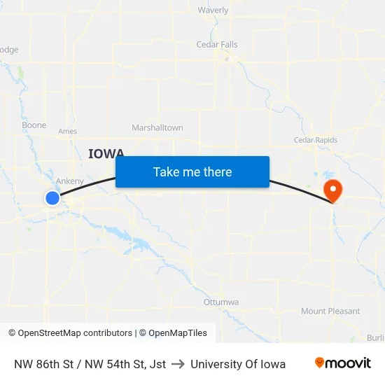 NW 86th St / NW 54th St, Jst to University Of Iowa map