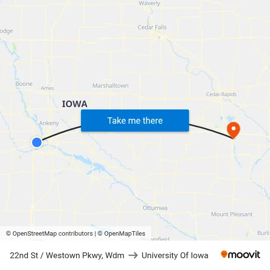 22nd St / Westown Pkwy, Wdm to University Of Iowa map