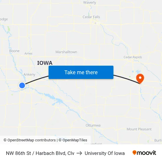 NW 86th St / Harbach Blvd, Clv to University Of Iowa map