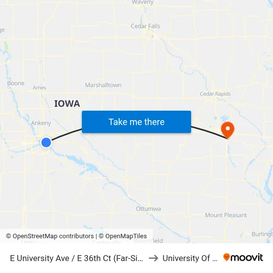 E University Ave / E 36th Ct (Far-Side), Dsm to University Of Iowa map