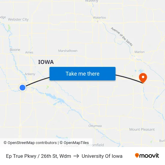 Ep True Pkwy / 26th St, Wdm to University Of Iowa map