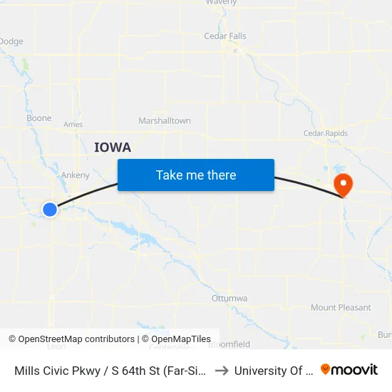 Mills Civic Pkwy / S 64th St (Far-Side), Wdm to University Of Iowa map