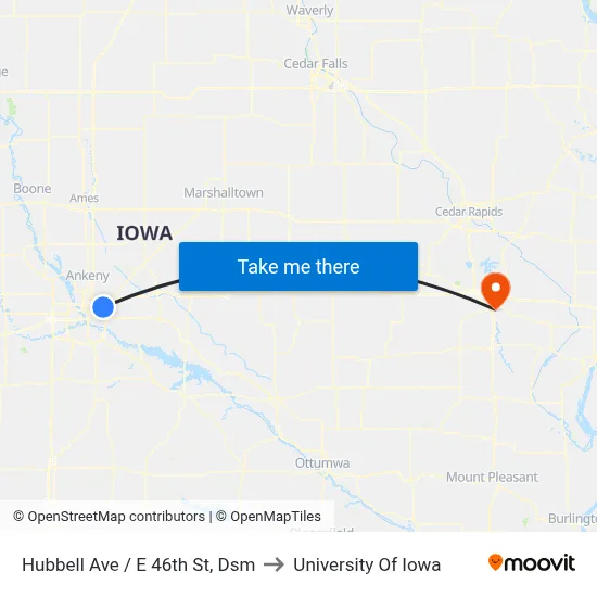 Hubbell Ave / E 46th St, Dsm to University Of Iowa map