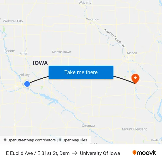 E Euclid Ave / E 31st St, Dsm to University Of Iowa map