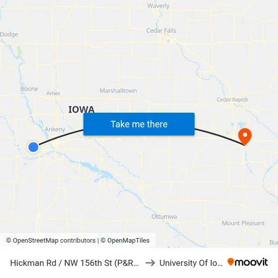 Hickman Rd / NW 156th St (P&R), Clv to University Of Iowa map