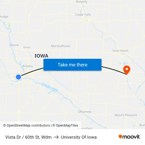 Vista Dr / 60th St, Wdm to University Of Iowa map