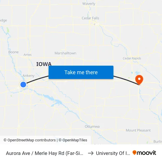 Aurora Ave / Merle Hay Rd (Far-Side), Dsm to University Of Iowa map