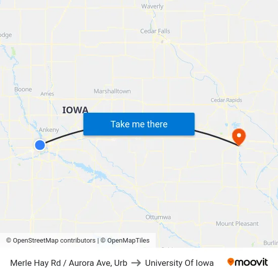 Merle Hay Rd / Aurora Ave, Urb to University Of Iowa map