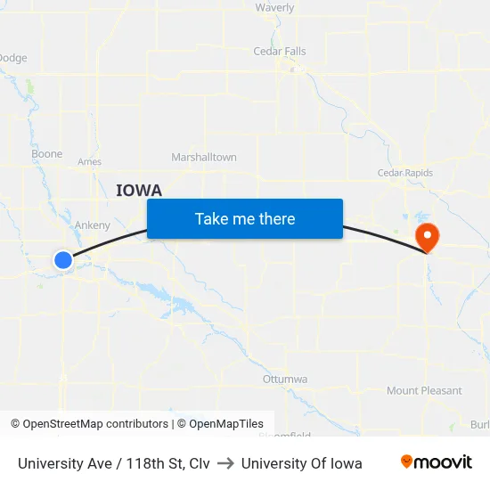 University Ave / 118th St, Clv to University Of Iowa map