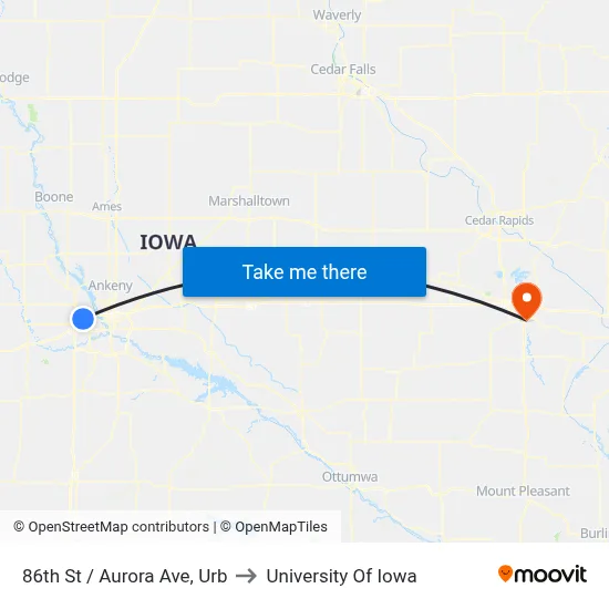86th St / Aurora Ave, Urb to University Of Iowa map