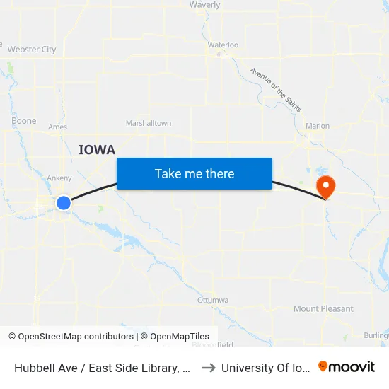 Hubbell Ave / East Side Library, Dsm to University Of Iowa map